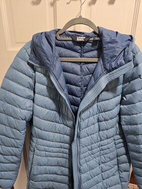 Lands' End Women's Light Blue Quilted Hooded Puffer Jacket